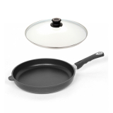 Guss-Flachpfannen-Set 32cm mit Glasdeckel
